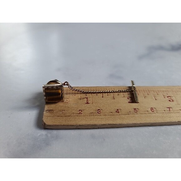 Tigers Eye Square Tie Tack 1970s - Picture 6 of 10